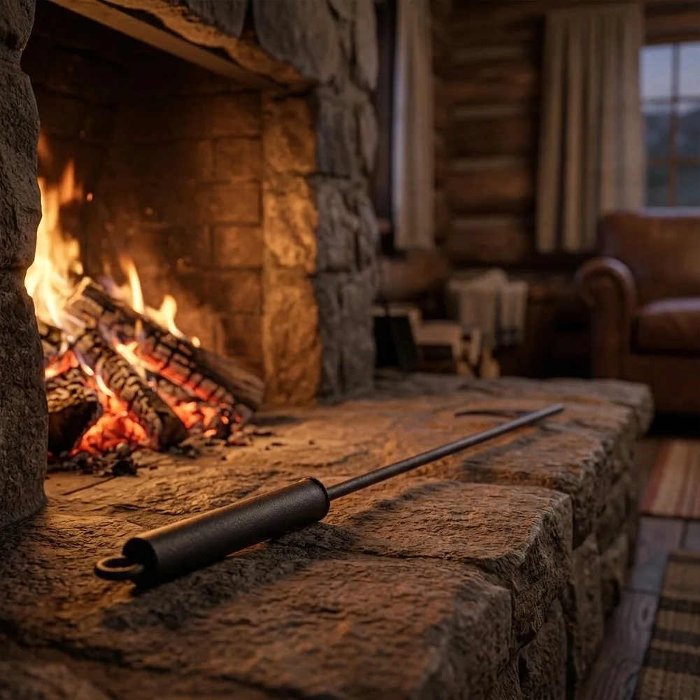 Fire Hook for Fireplace and Campfire Control - Black Steel Fire for tongs Tool for Fire Pits Wood Burning Stoves Backyards