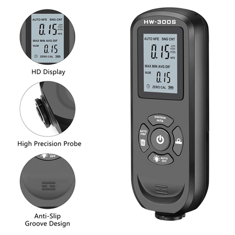 Top!-Digital Coating Thickness Gauge 0.01Mm/1Mil Black Thickness Meter With Screen LCD Display Calibration Function For Car