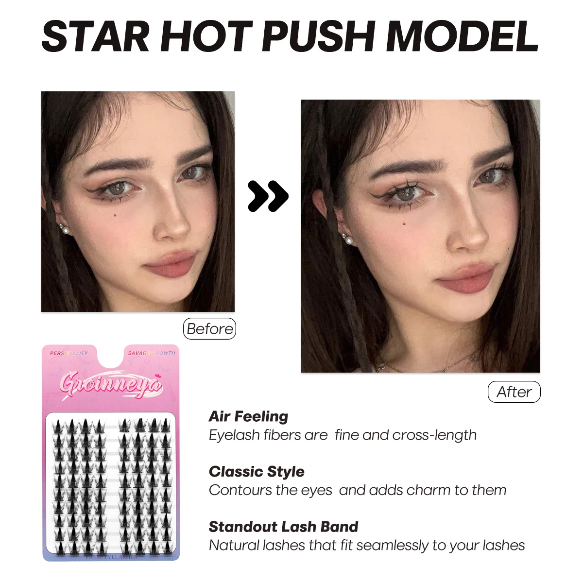 GROINNEYA 일일 DIY 가짜 속눈썹 고양이 눈 속눈썹 60/120 개별 속눈썹 자연 모양 속눈썹 확장 메이크업 집에서