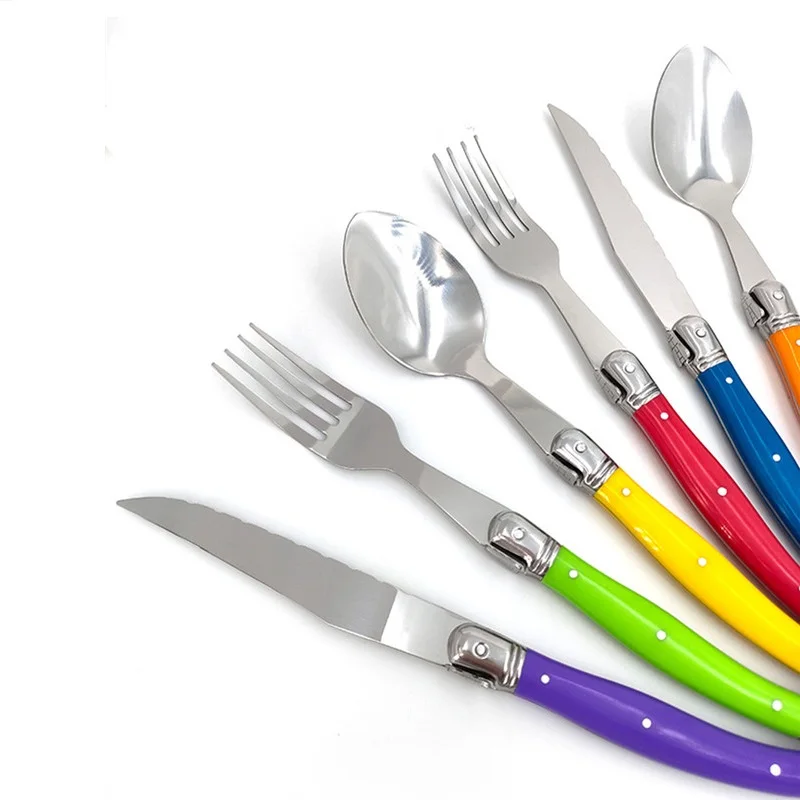 3pcs Laguiole Flateware Rainbow Plastic Dinner Knife Fork Spoons Tableware Colorful Dinner Set Dinnerware Restaurant Bar Kitchen