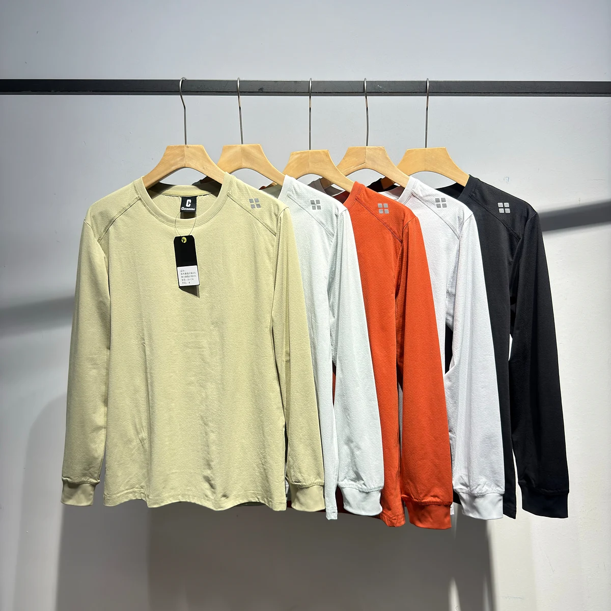 Men's Outdoor round Neck Sports Sweatshirt Four-Way Elastic Breathable Casual Hoodie Base Layer Shirt Trendy Polyester Spandex