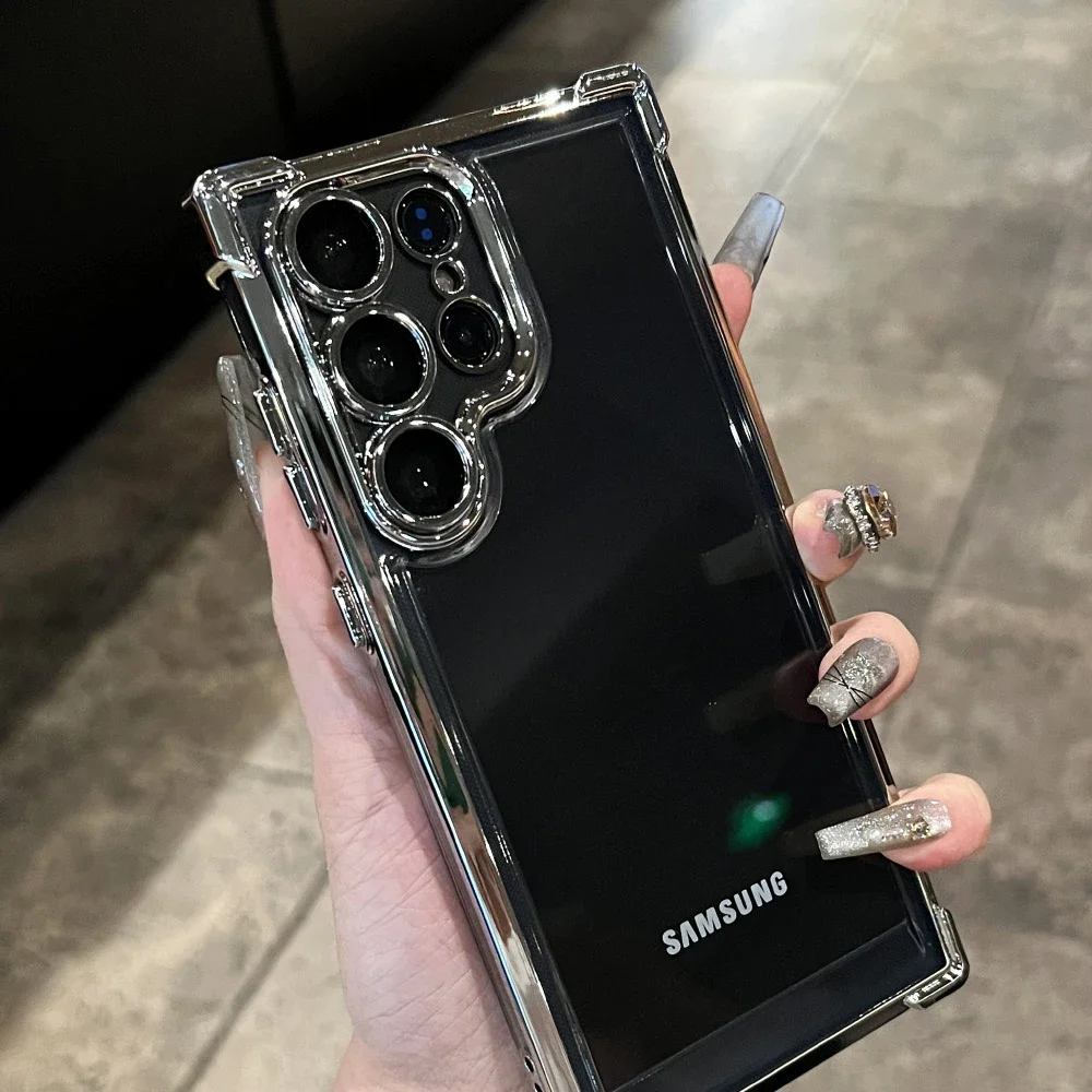 Plating Armor Transparent Case For Samsung S25 Ultra S24FE S23 FE S22 Plus A54 A53 A55 A34 A35 A25 5G Shockproof Acrylic Cover - náhled 5