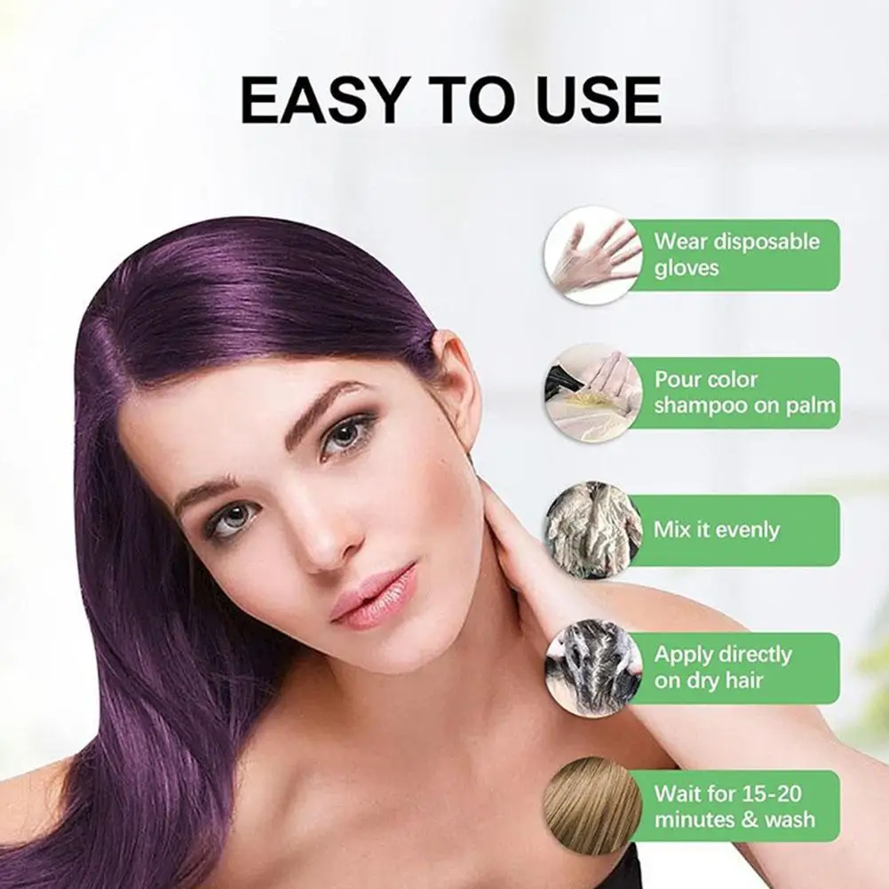 Semi-permanentes Haarfärbeshampoo mit natürlicher Formel zur Grauhaarabdeckung für Frauen und Männer in verschiedenen Farben: Schwarz, Braun, Lila. – Detail 12
