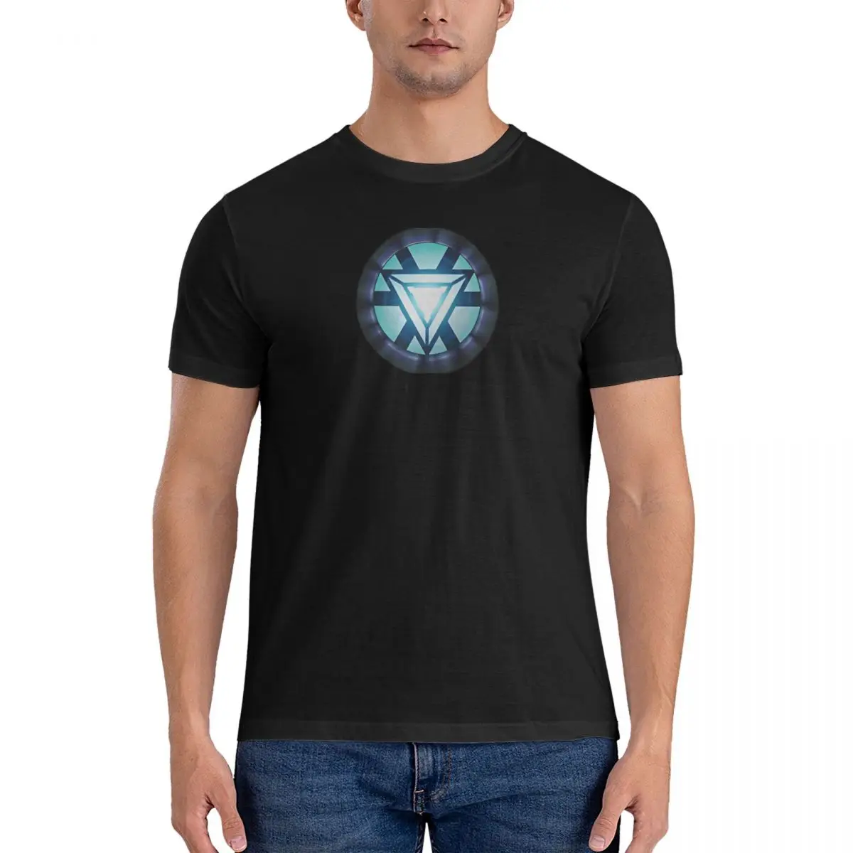 Camisetas con diseño de generador de arco de corazón de Stark para hombre, 100% algodón, camiseta divertida con cuello redondo, Marvel Comics, Disney, Iron Man