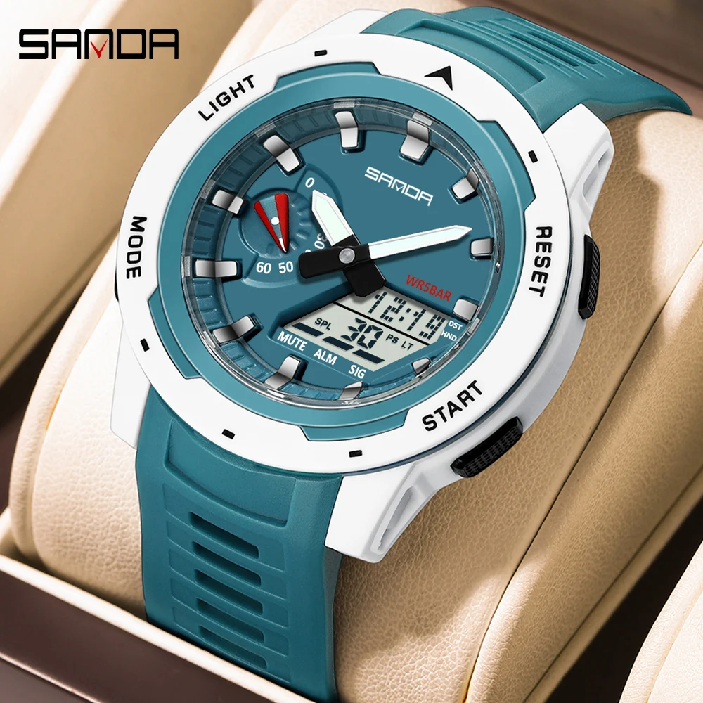 SANDA New Fashion Outdoor Sport Watches Man LED Digital Military Style Watch 5ATM Waterproof Men Dual Display Quartz Wristwatch