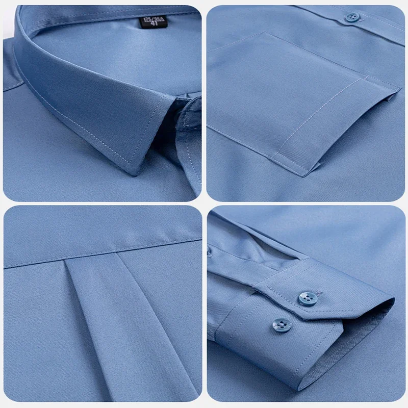 جديد المضادة للتجاعيد الرجال القمصان الرسمية طويلة الأكمام الأعمال بلوزة الكلاسيكية الأساسية سليم تمتد لينة الاجتماعية قميص أبيض الرجال الملابس