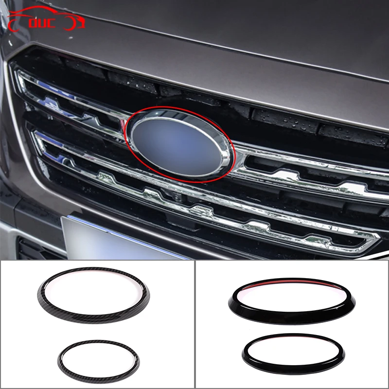 2pcs For Subaru Outback 2021-2022 Car Front /Rear Badge Ring Logo Frame Cover Decoration Trim Gloss Black Carbon Fiber Style