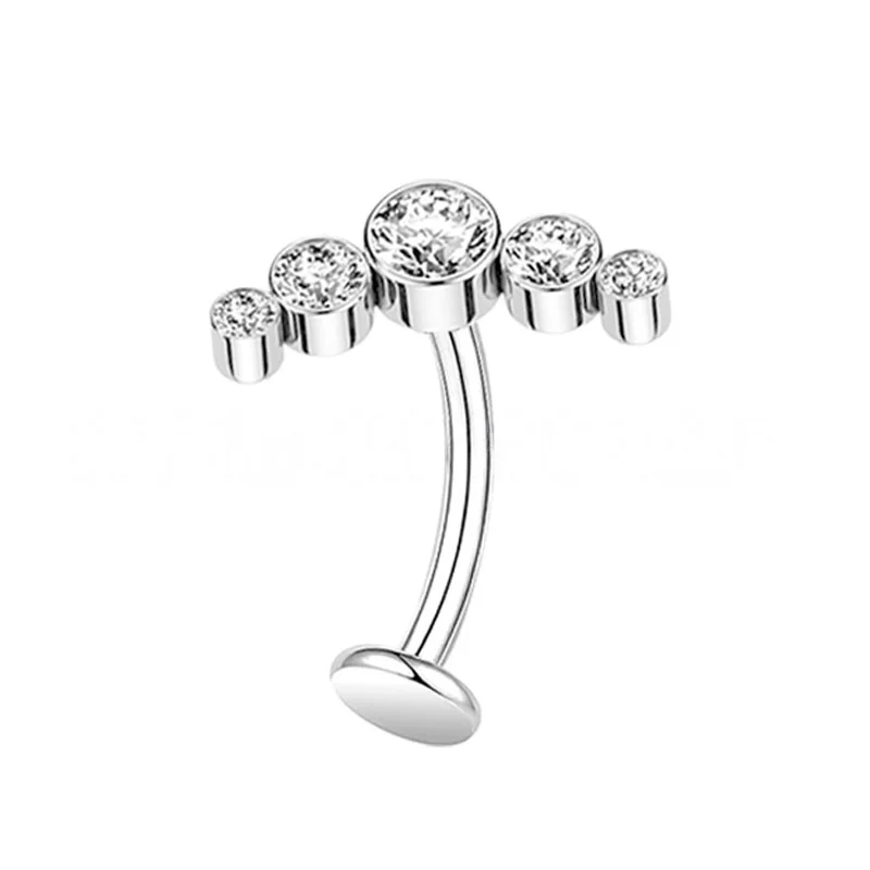 Women's 14G G23 Titanium Curved Belly Button Ring with White Zirconia