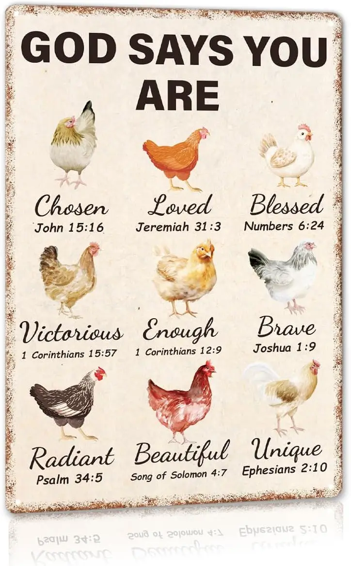 Christian Chicken Coop Decor, Vintage Chickens God Says You Are Metal Sign Wall Decorations for Kitchen Home Farm --Tin Sign