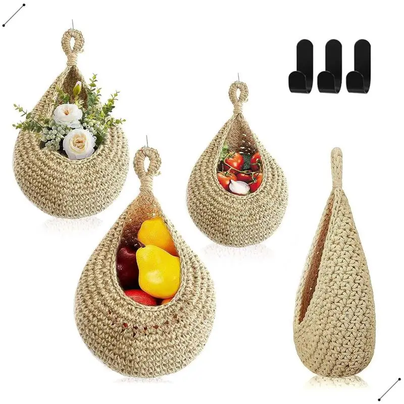 Handwoven Boho Wall Hanging Basket For Fruit Vegetable Hanging Baskets Storage Organizer Decorative Hanging Wall Basket Durable