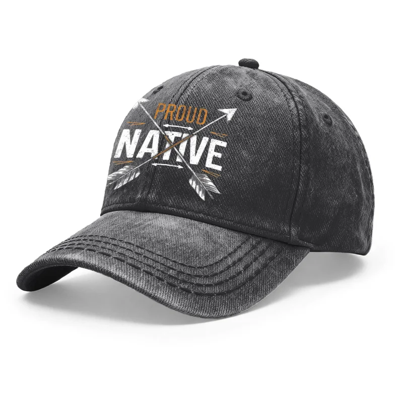 A Vintage Native American Arrow Print Baseball Cap – Adjustable Unisex Style, Featuring Proud Native American Totems, Suitable for Everyday Casual Wear and Outdoor Activities, with an Arrow Pattern Design, Also Makes a Great Gift