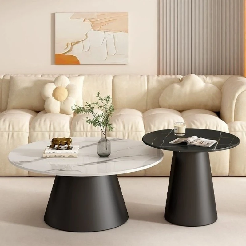 Living room household small apartment small coffee table side corner Italian light luxury modern rock slab round coffee table