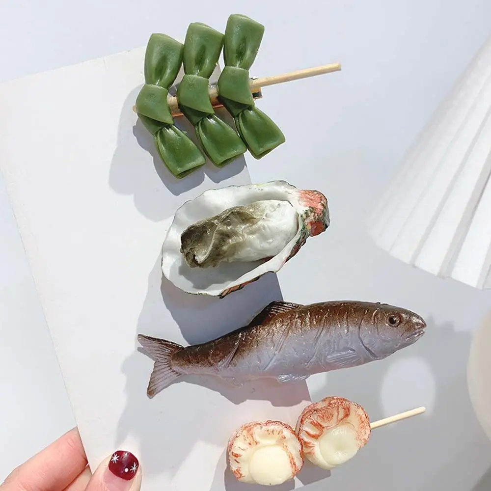 헤어 클립 해산물 꼬치 만화 시뮬레이션 음식 머리핀 가짜 음식 헤어 클립 여성 헤어 액세서리 한국 스타일 머리 장식