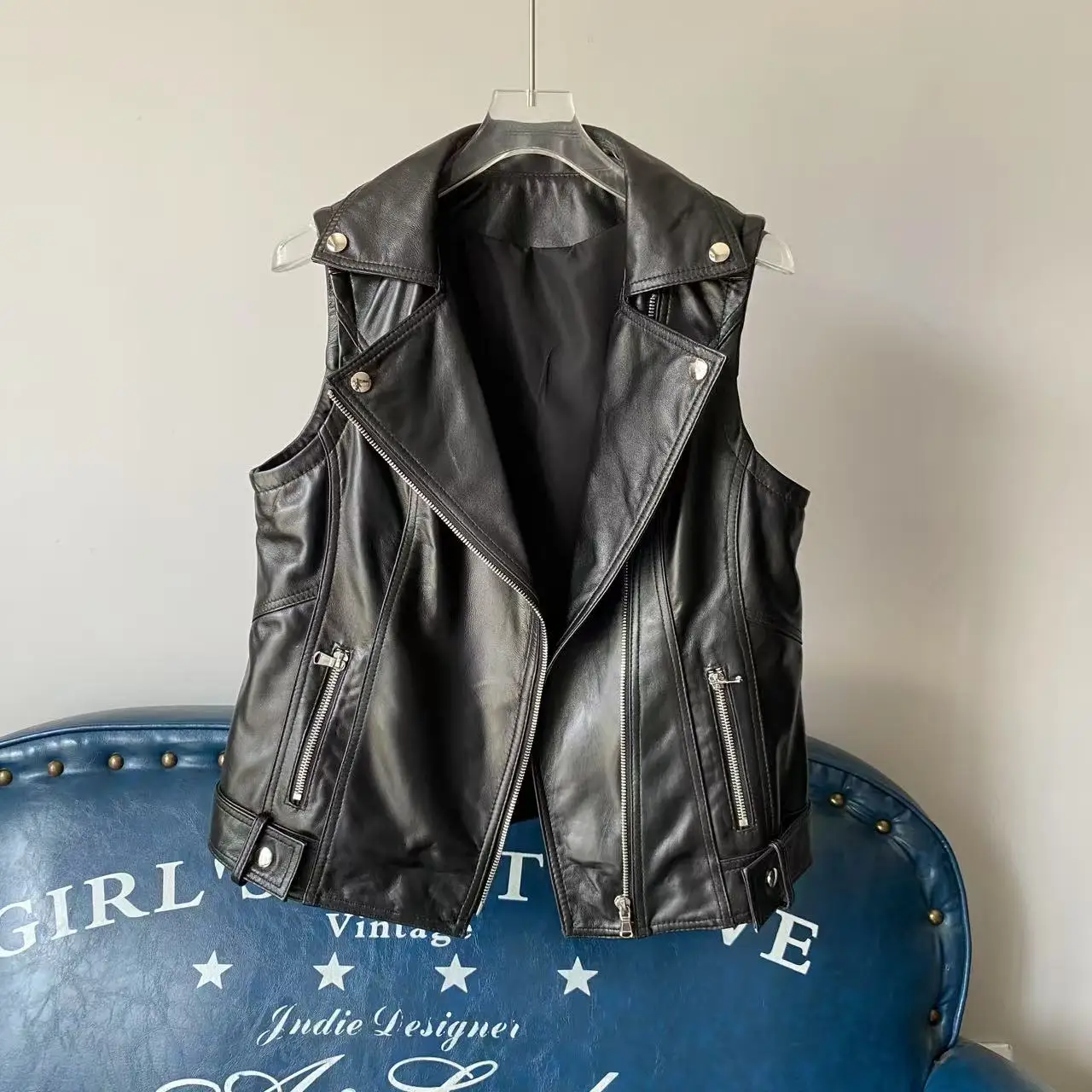 2025 printemps automne nouveau Sle véritable eepskin cuir gilet femmes ort Jaet manteau fermeture éclair conception costume col Biker Jaet