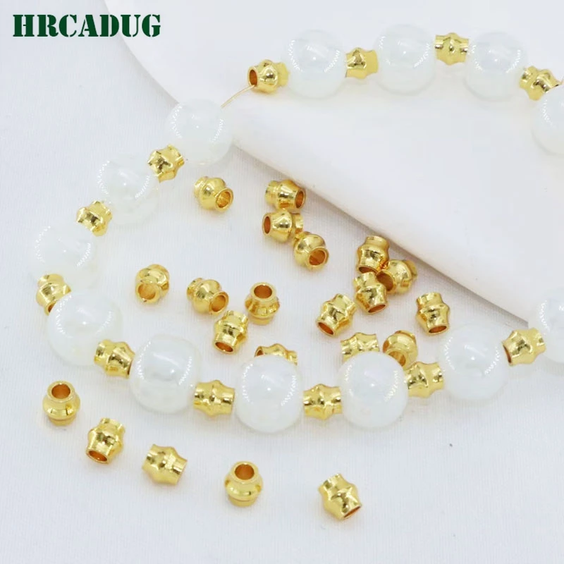 4mm Small Jewelry Beads 18K Gold Plated Brass Metal Separating Waist Bead For DIY Jewellery Making Supplies Spacer Loose Beads