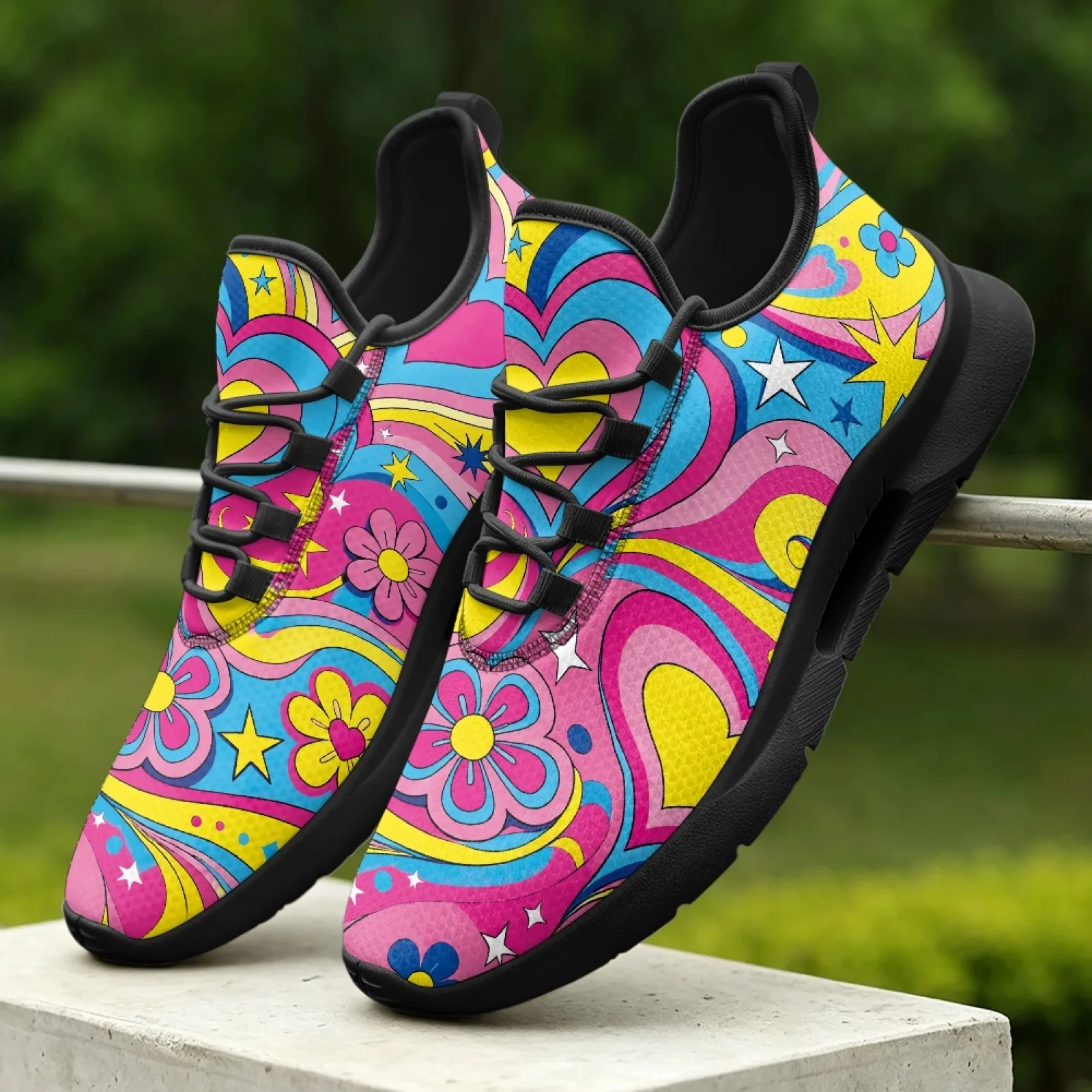 PENSTROLL Groovy Psychedelic Print Low-Top Lace-Up Sneakers Men's Street Skate Shoes for Adult,  Classic Fashion Sneakers