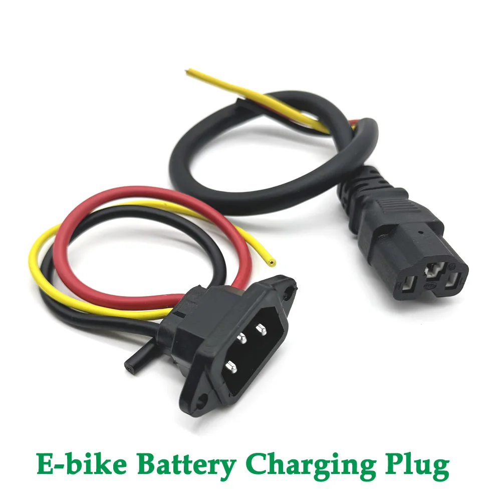 E-bike Battery Charging Plug Three Vertical Charging Socket with Cable Wire Connector for Electric Vehicle 72V 10A Connector