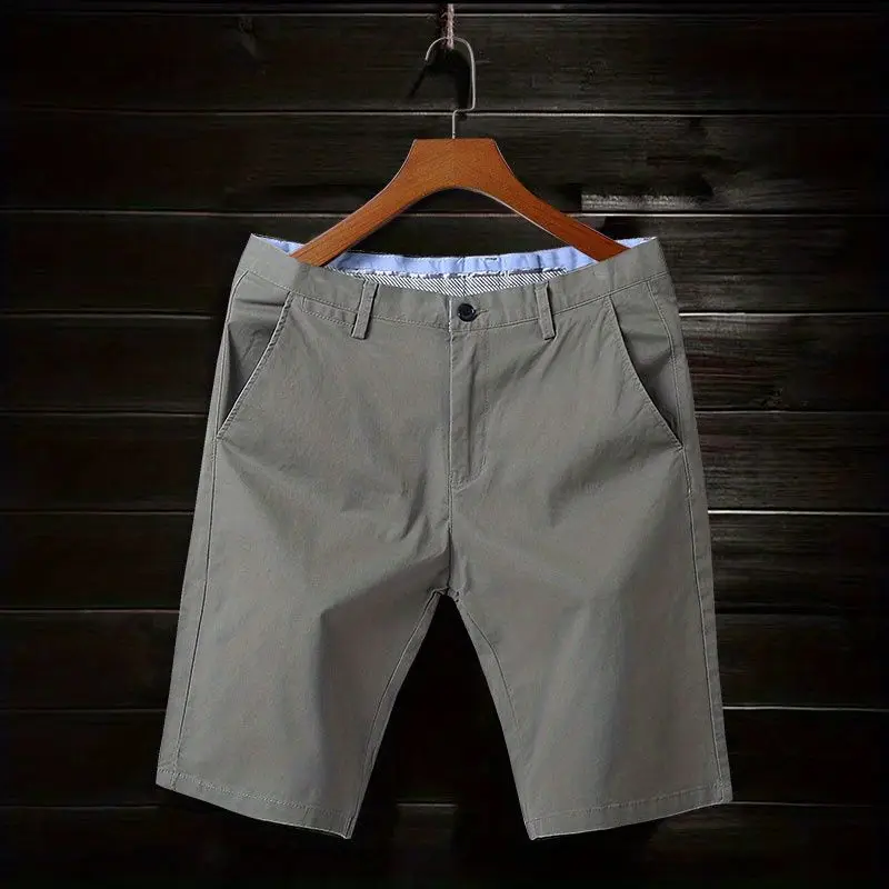 2024 Summer Elasticity Pure Cotton Solid Trend Straight Refreshing Casual England Pocket Comfortable Men's Clothing Shorts