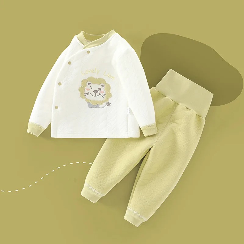 Winter-Pyjama-Set, 2-teiliges Thermo-Outfit, langärmeliges Oberteil, hohe Taille, Hose, warme Nachtwäsche für Babys, Jungen und Mädchen, Kleinkind-Kleidung