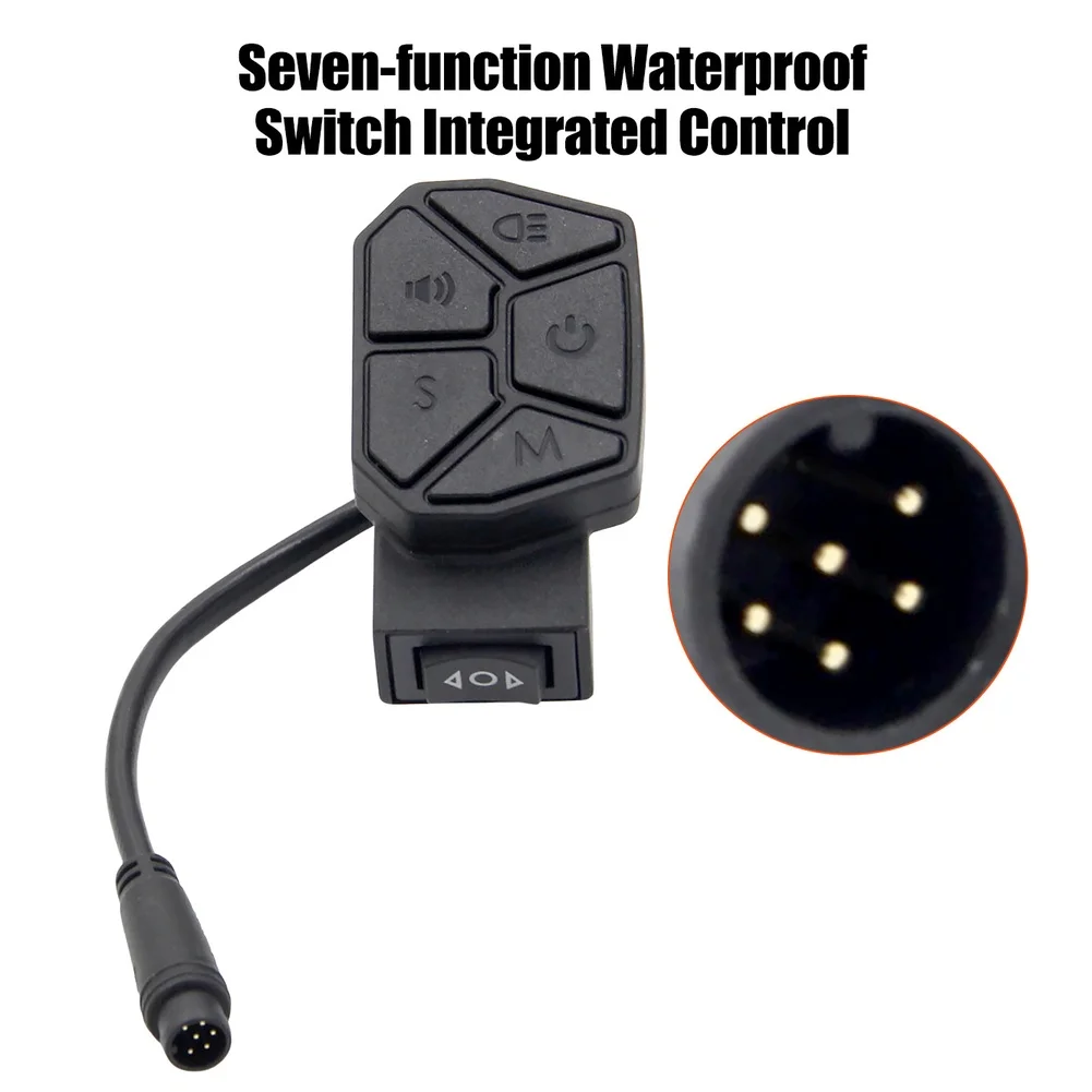 Scooter 7 Function Switch 6 Pin Waterproof Interface For Horn Headlight Turn Signal For Reset Counting Control Black ABS