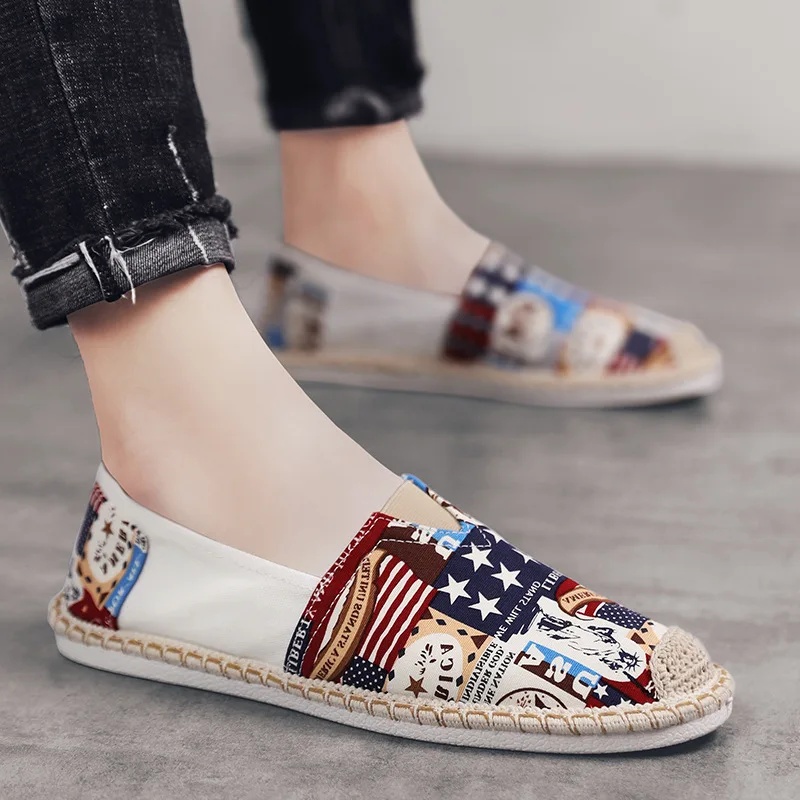 

Summer Autumn Men Canvas Shoes Breathable Men's Casual Shoes Slip-On Hemp Shoes Graffiti Espadrilles Women Footwear Flats