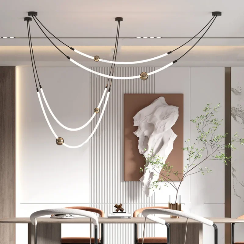 Nordic Designer Creative Chandelier Living Room Line Pendant Lamp Postmodern Minimalist Restaurant Bar Iron Art Hanging Lights