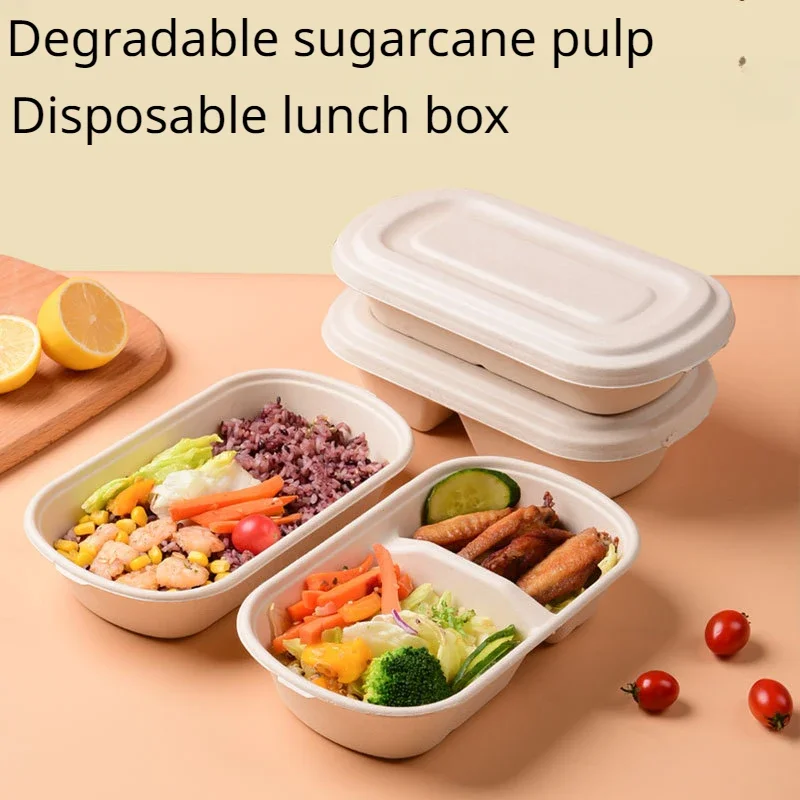 Disposable Degradable Pulp Light Food Box Fitness Packaging Divided Meal Box Salad Takeaway Mazi Bento Packaging Box