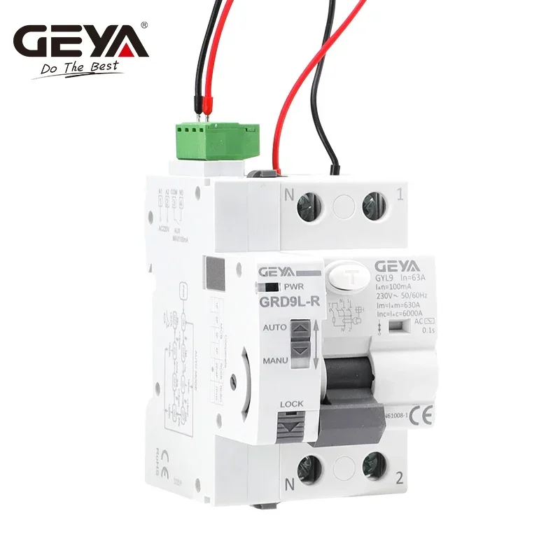 GEYA GRD9L 6KA ELCB RCCB Automatic Reclosing Device Remote Control Circuit Breaker 2P 40A 63A 30mA 100mA 300mA RCD AC Type