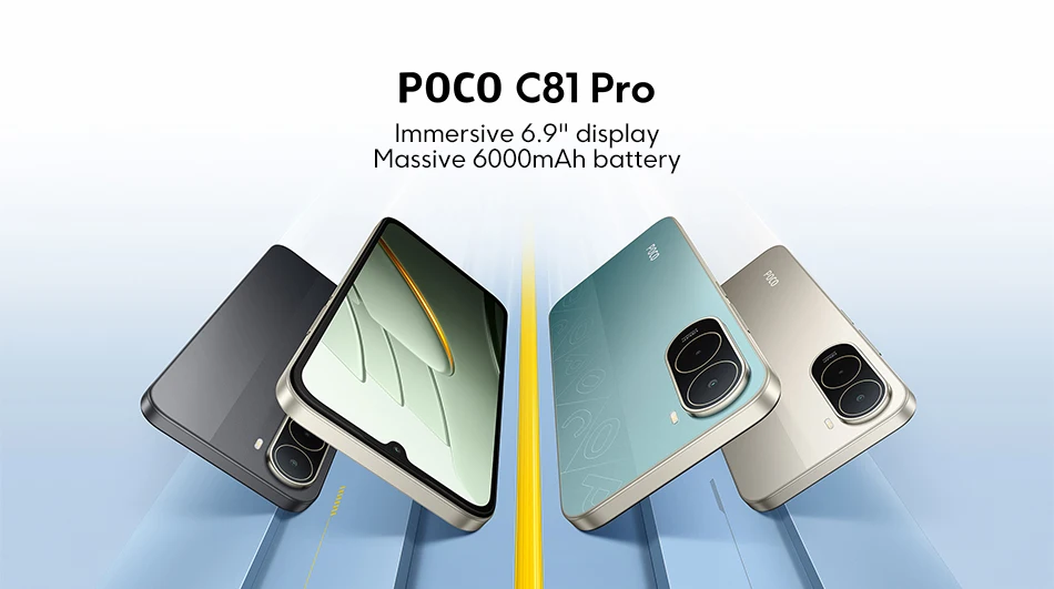 Global Version POCO C81 Pro smartphone UNISOC T7250 processor 6.9" LCD display 13MP main camera 6000mAh 3.5mm headphone
