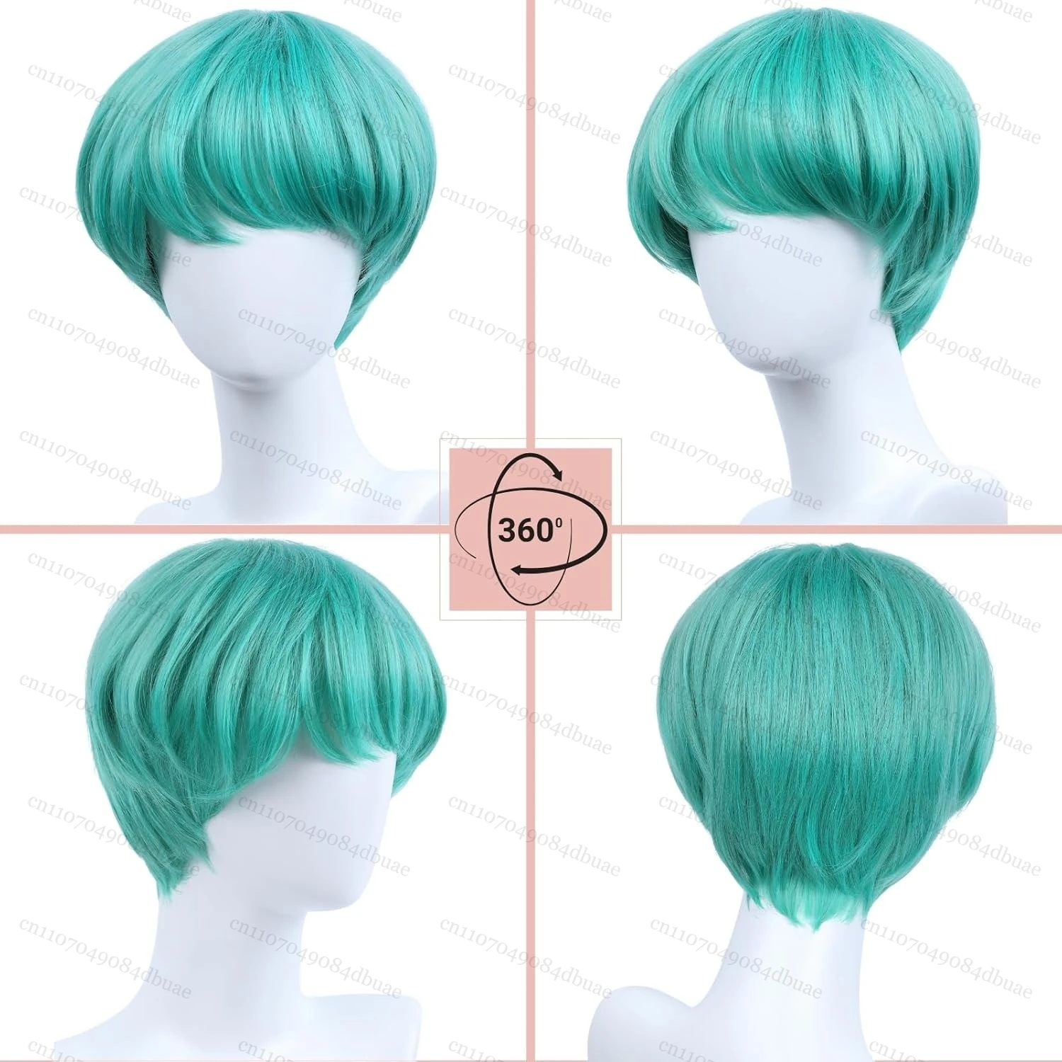 Perruque de cosplay courte coupe bol vert pour hommes avec frange complète - Perruques de cosplay anime pour fête costumée d'Halloween pour hommes (vert)