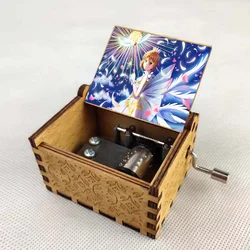 anime Cardcaptor Sakura Cartoon Music Box Carved Wood Hand Crank Music Box Home decorations Merry Christmas Kids Birthday Gift