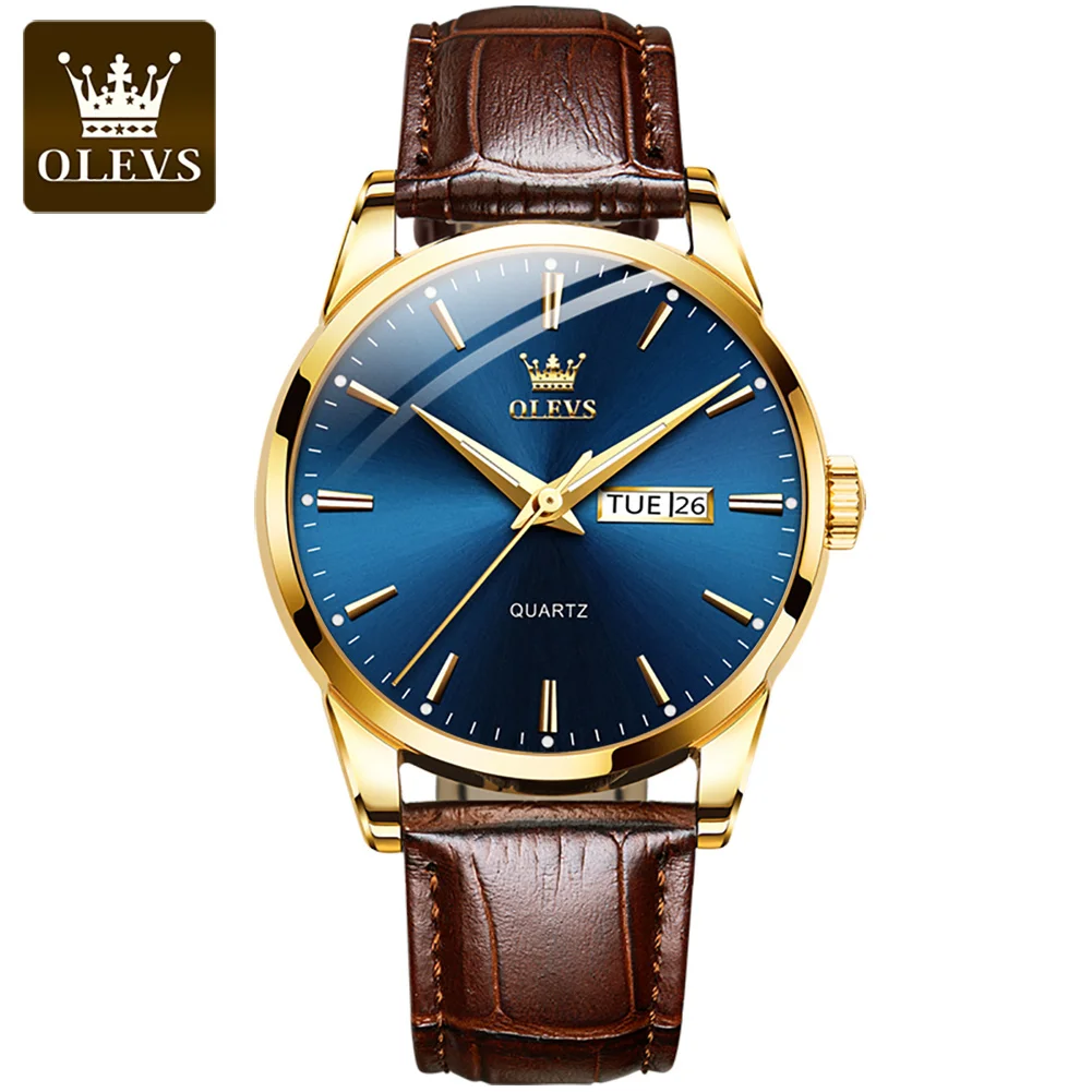 OLEVS Luxury Mens Wrist Watch Luminous Waterproof Business Week Date Watch Leather Sport Fashion Quartz Watch Relogio Masculino