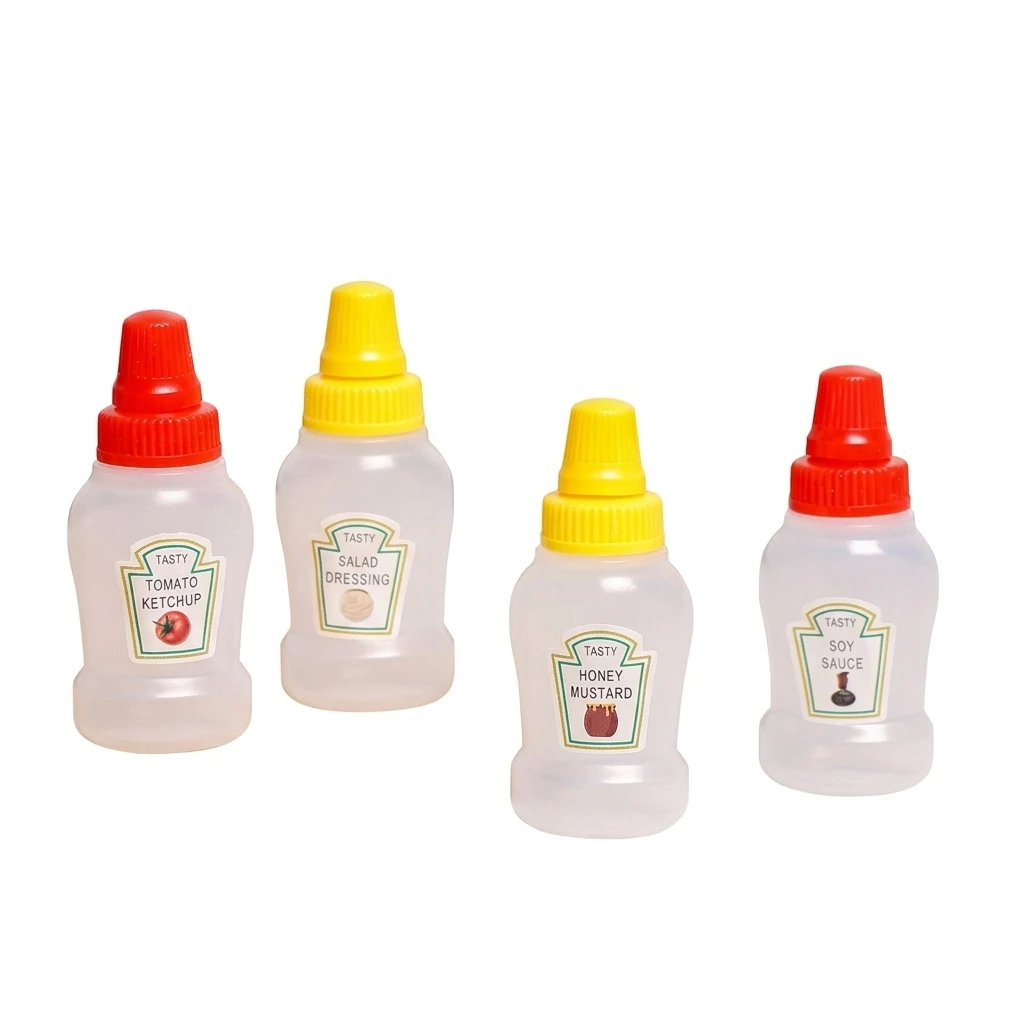 4pcs Mini Tomato Ketchup Bottle Honey Mustard Portable Small Sauce Container Salad Dressing Container Pantry Containers