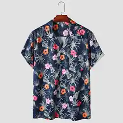 Tropical Leave And Flower Pattern Men's Short Sleeve Button Down Shirt With Chest Pocket, Men's Leisurewear For Summer Holiday