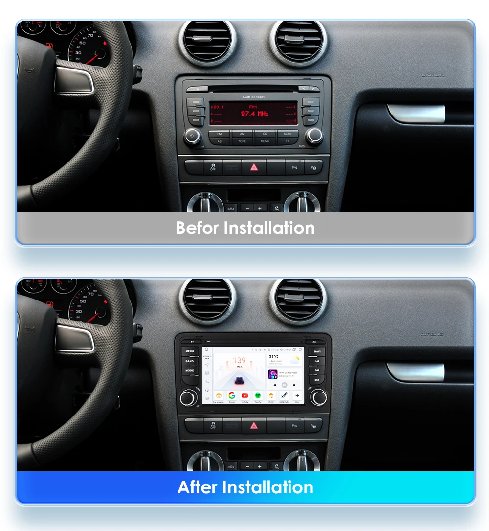 Hizpo Android 13 Auto Radio Voor Audi A3 8P 2003-2011 S3 Rs3 Sportback Carplay Auto Multimedia Rds Gps Geen 2din Autoradio 8 128G Bt