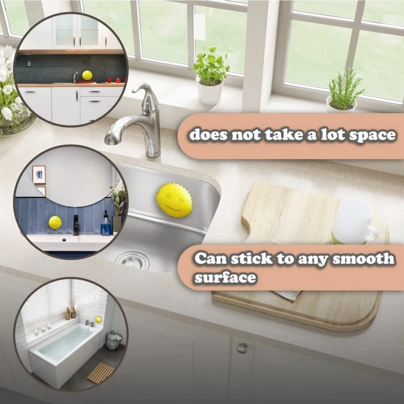 يبتسم الإسفنج فرشاة الرف مناسبة للأب الإسفنج فرشاة شفط كأس حامل بالوعة المطبخ شماعات أدوات تخزين المطبخ لوازم