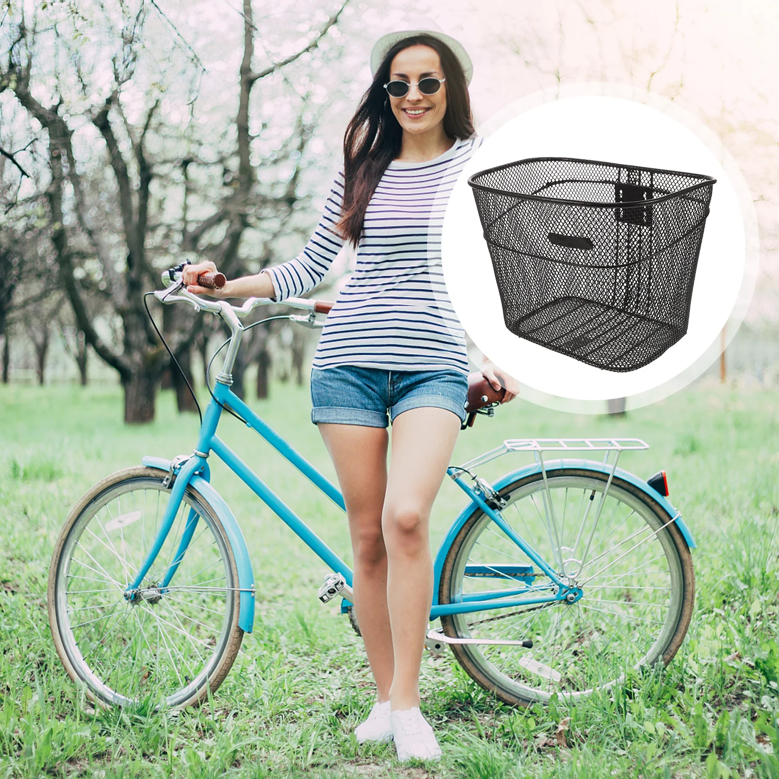 

Large Capacity Bicycle Front Basket Metal Wire Handlebar Basket For Cycling Detachable Bike Storage Holder Riding Accessory