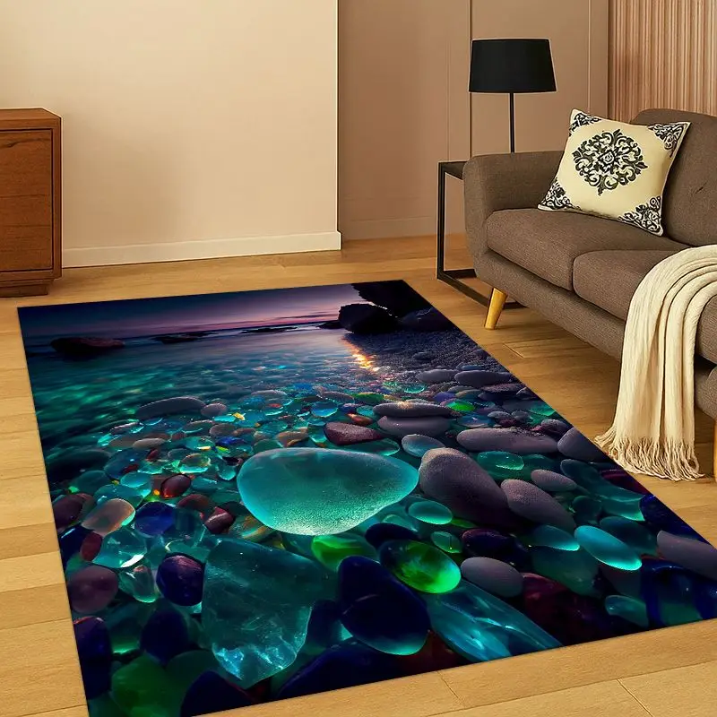 Colorful Pebble rainbow Cobblestone Stone Carpet Rug for Bedroom Living Room Sofa Playroom Doormat Home Decor,Area Rug Non-slip