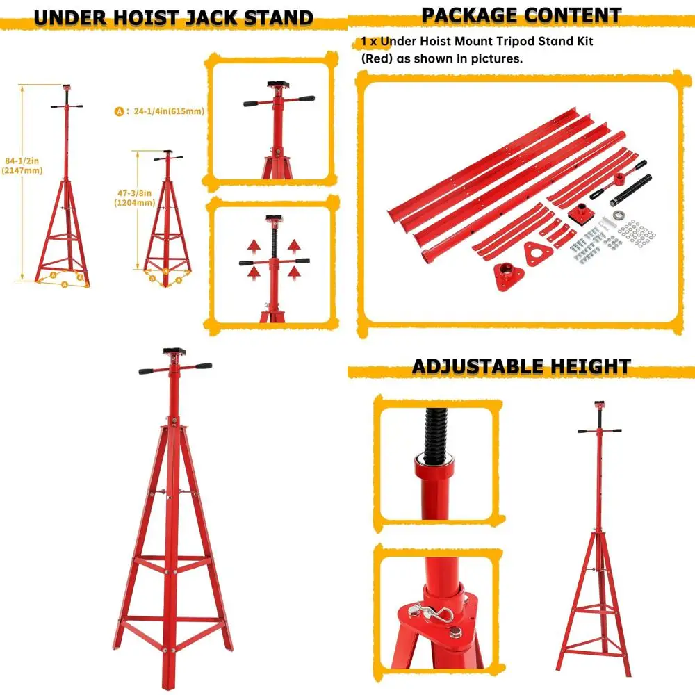 

2 Ton Automotive Tripod Stand with High Lift Jack, 4000lbs Capacity, Powder Coated Red
