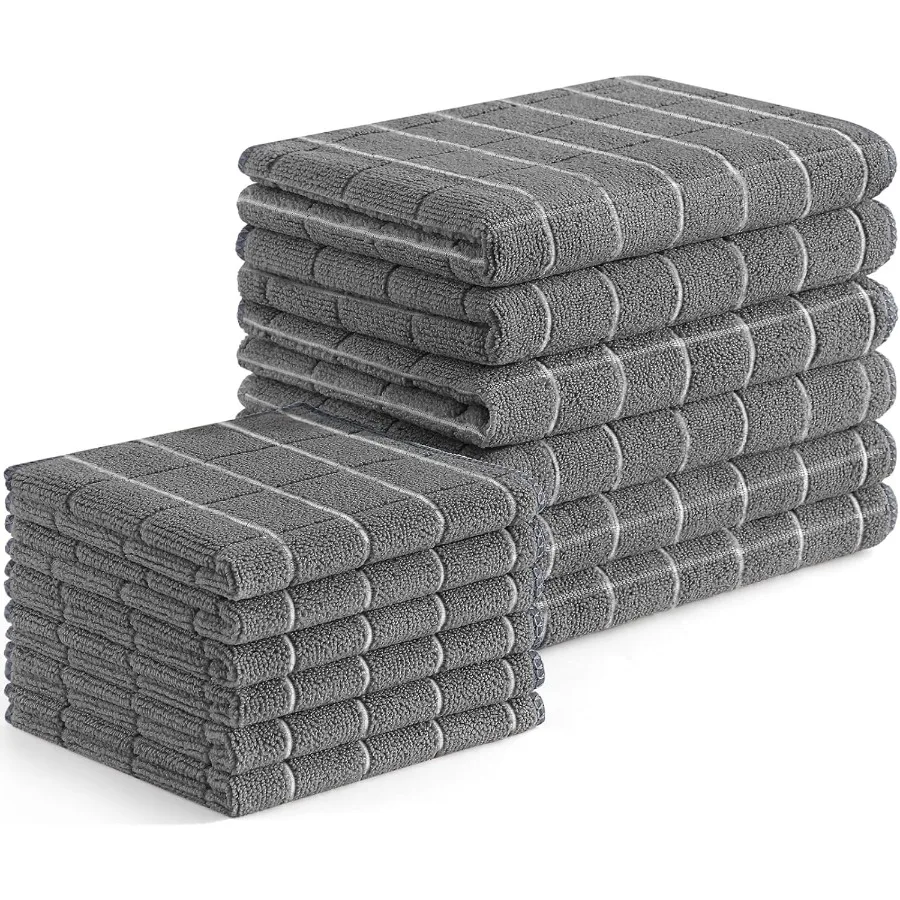 مجموعة مناشف المطبخ وأقمشة الأطباق المصنوعة من الألياف الدقيقة مكونة من 12 قطعة من مناشف اليد الناعمة والماصة مقاس 28 × 16 بوصة و12 × 12 بوصة كوي #1