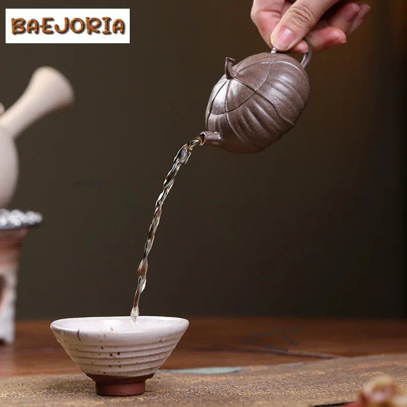 BAEJORIA 80ml Classic Yixing Purple Clay Teapots Handmade Pumpkin Pot Raw Ore Section Mud Kettle Chinese Zisha Tea Set