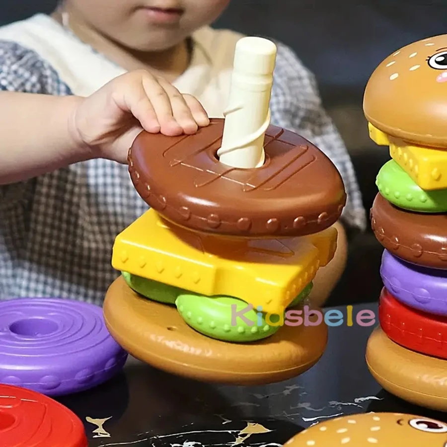 Burger Stacking Toy for Toddlers Montessori Sorting  Matching Educational Game Fine Motor Skill Builder, Pretend Play Food Set