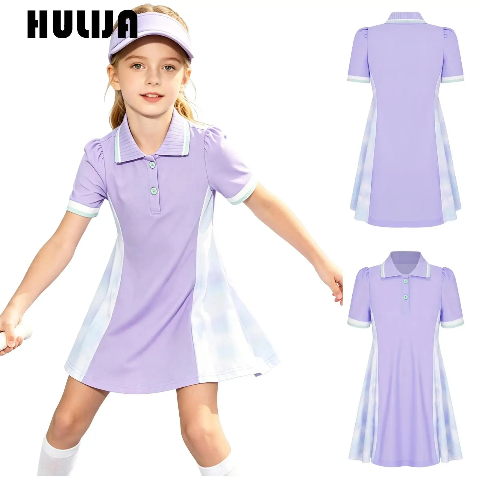 Kids Girls Tennis Dress Short Sleeve A Line School Uniform Dress Quick-dry Breathable Golf Dresses for Daily Wear Activities