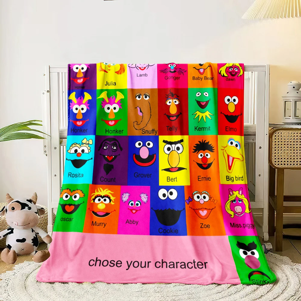 Cartoon S-S-esame S-treet Printed Soft Warm Flannel Throw Blanket.Sofa,Office,Camping,Picnic,Outdoors,Nap Cape,Bedroom Blankets.