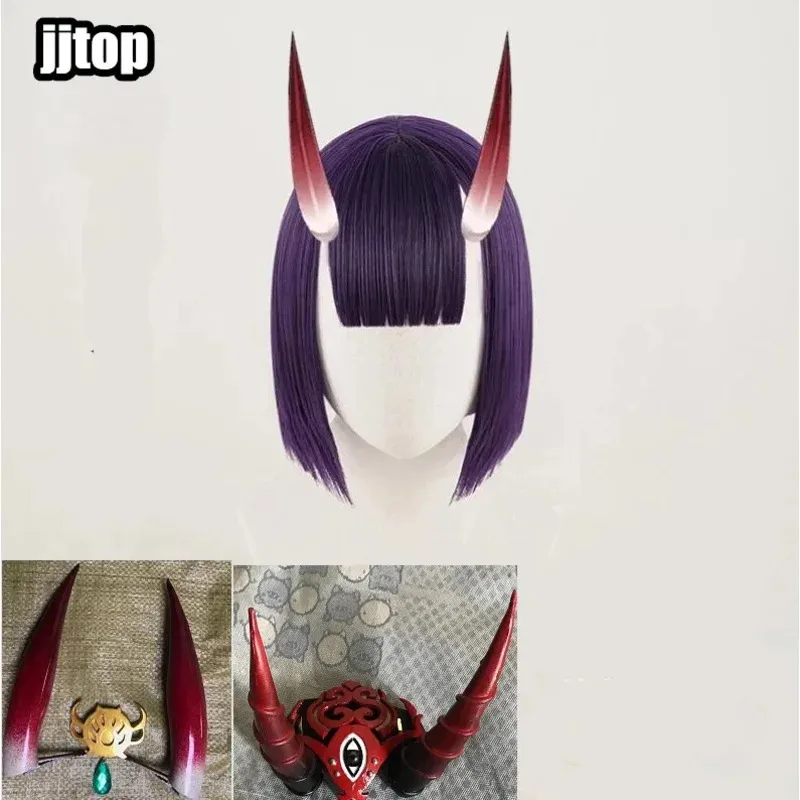 qq 123Shuten コスプレ運命グランド注文 FGO 合成紫髪 Shuten Douji 角牛角ヘッドウェアかつら