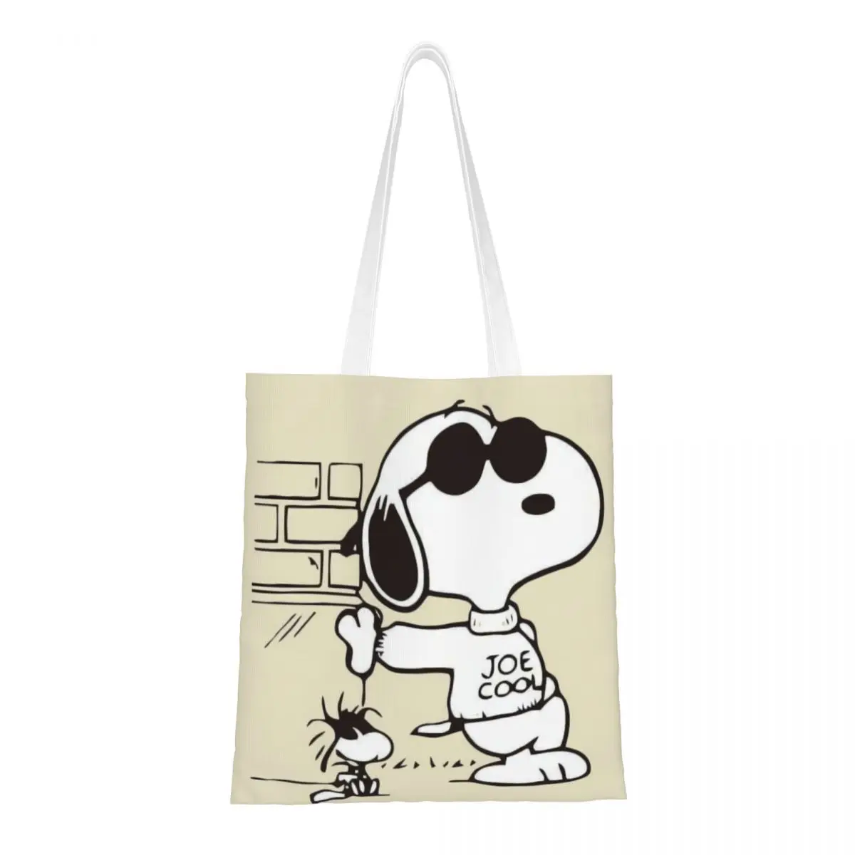 Custom Funny Cartoon Snoopy Woodstock Animation Shopping Tote Bags Reusable Anime Dog Groceries Canvas Shoulder Shopper Bag