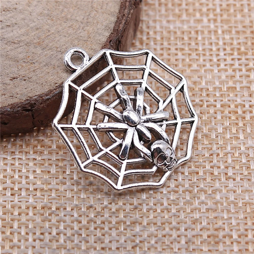 

Wholesale 60pcs/bag 29x26mm Skull Spider Spider Web Charm For Jewelry Making Antique Silver Color Antique Bronze Color