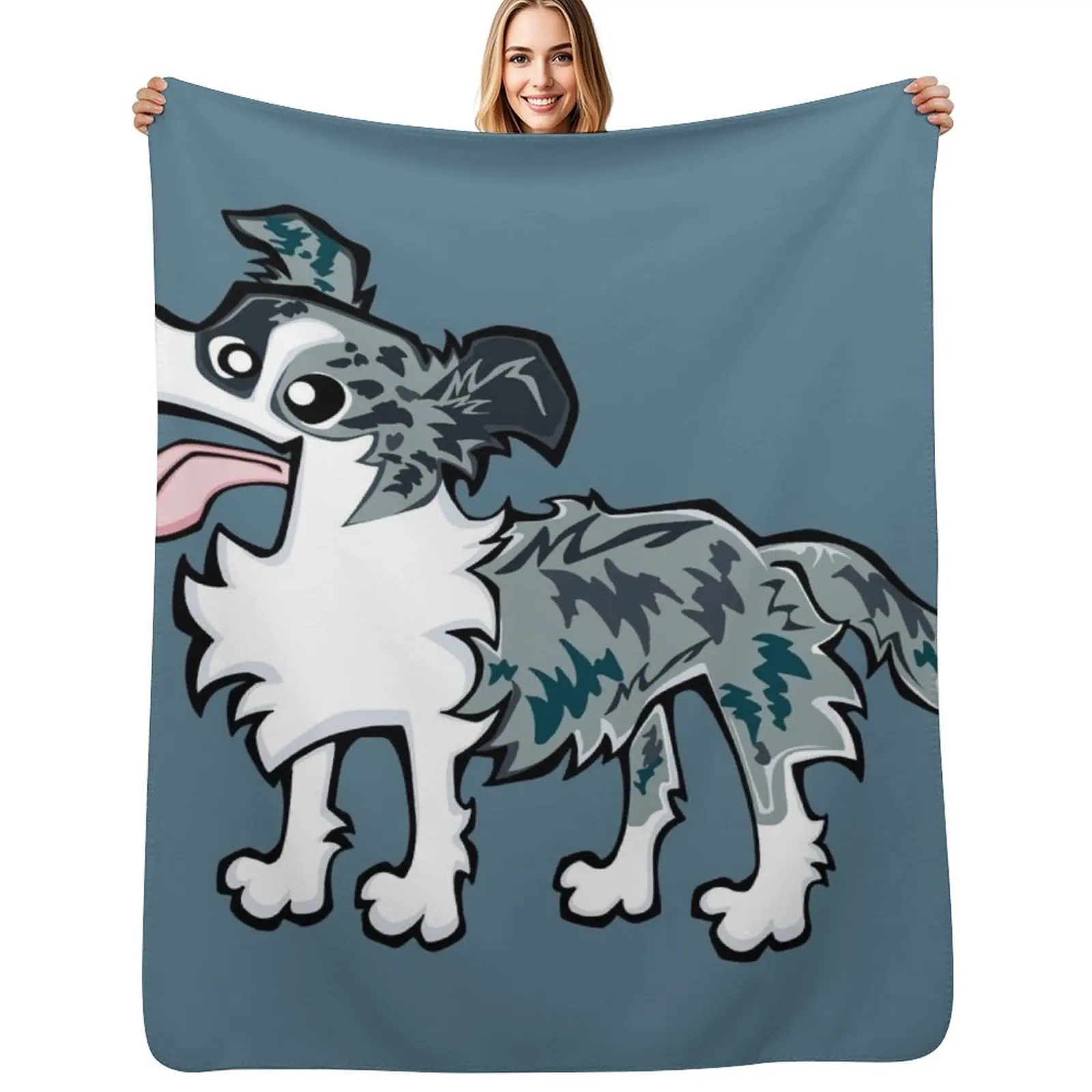 

Border Collie - Blue Merle (Full Body) BLUE BG Throw Blanket Flannels Custom Beautifuls Soft Beds Blankets