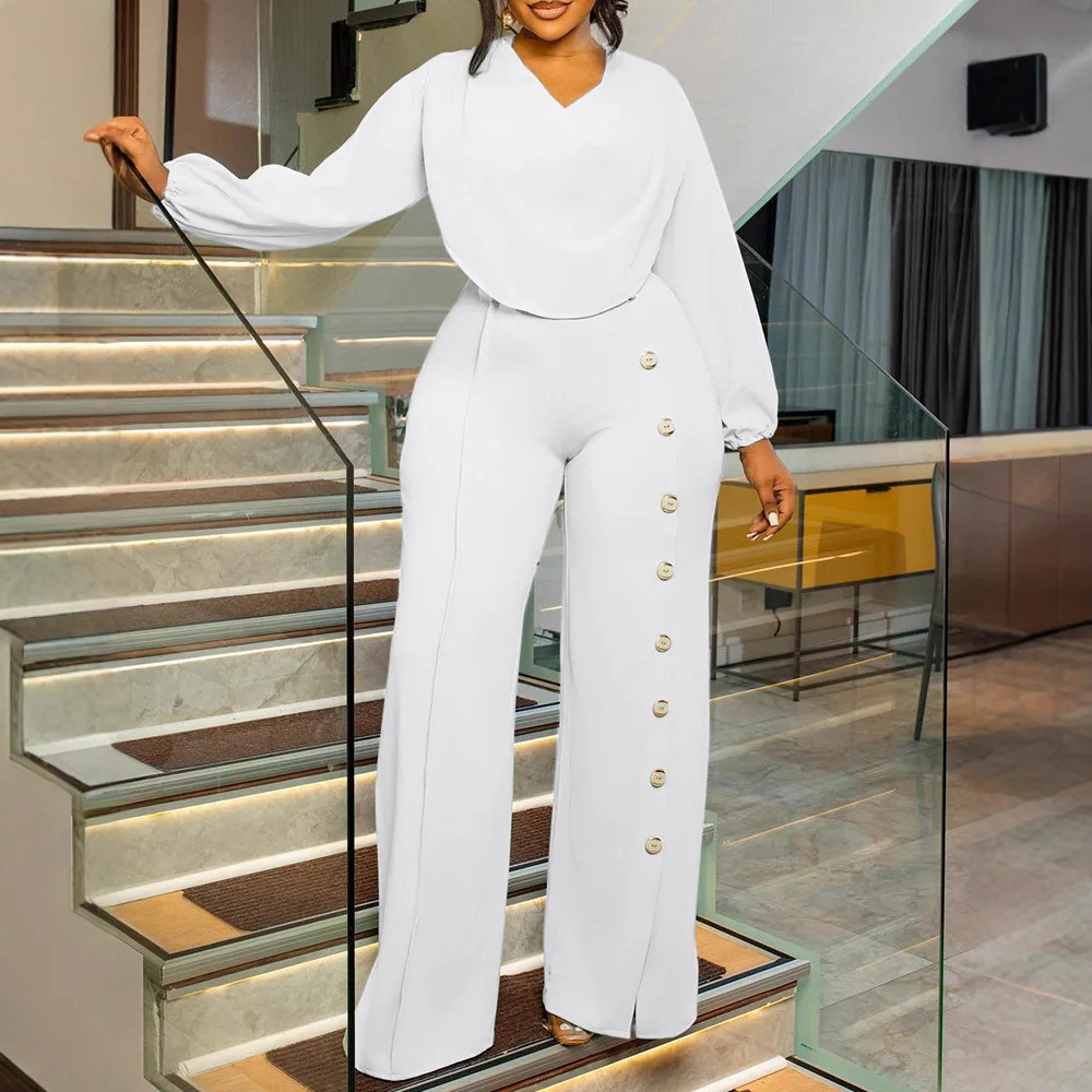 

African Elegant Fashion Women Jumpsuits Dashiki Long Sleeve Wide Leg Pants Rompers Party Office Outfits 2025 Summer Spring