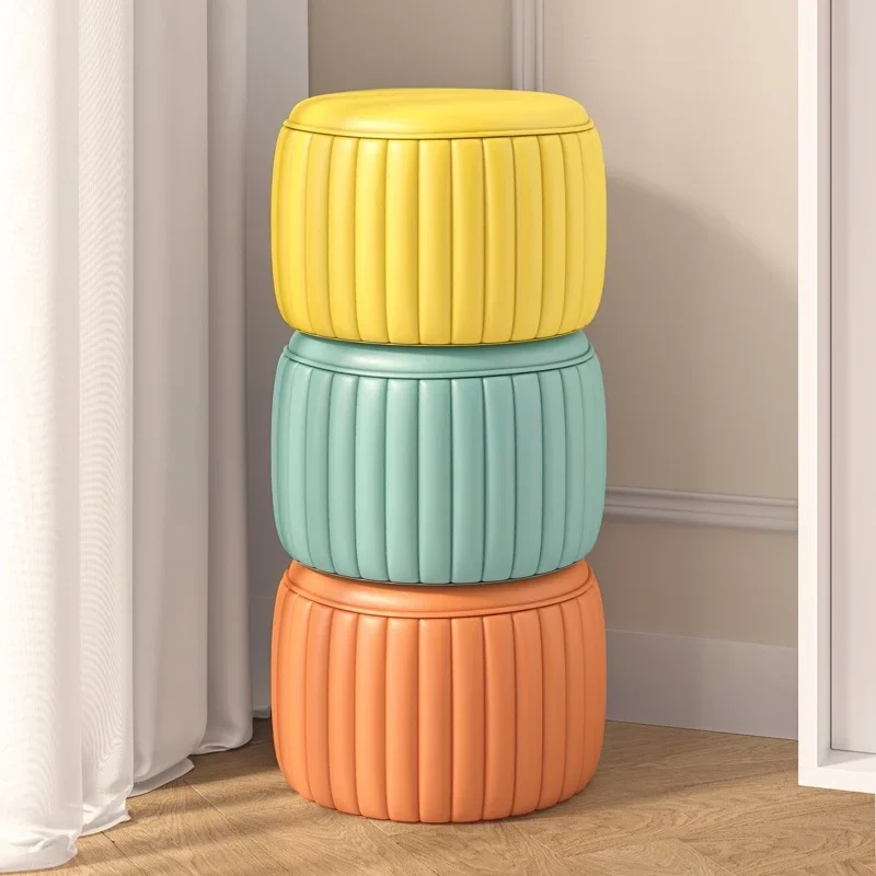 Space-Saving Round Fabric Stools: Stackable Furniture, Easy Care Design, Solid Wood Frame, Stylish Comfortable Seating